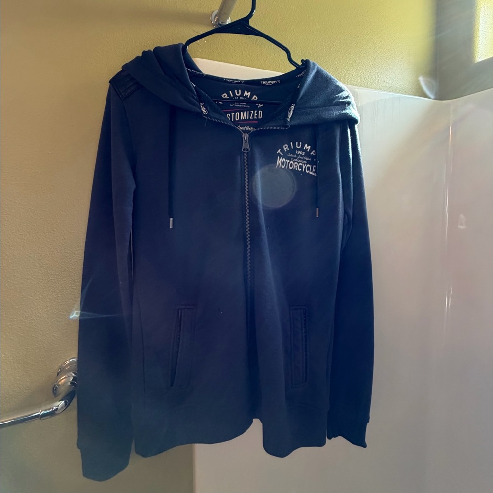 Vintage Women’s Triumph Motorcycle Black/Blue zip-up sweatshirt